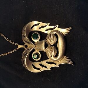 Mid-century modern oversized Leo Lion rhinestone pendant